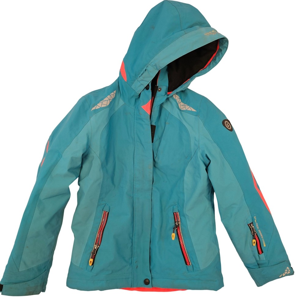 Killtec Professional Girls Teal Neon Orange‎ Ski Jacket Hooded Size 10 Youth